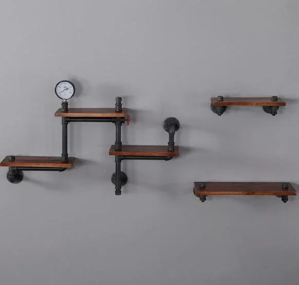 Wall Mounted Pipe Shelving with Wood Rustic Black Pipe Floating Shelves for Bathroom with Towel Holder and Detachable Hooks