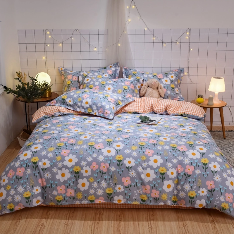 Korean Flower Square Lattice Four Piece Set Home Textile