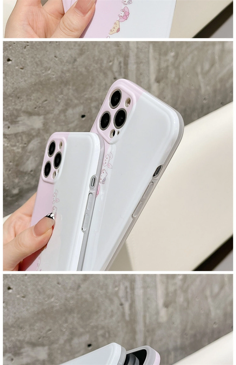 Ins Splicing Pink and White Cartoon Collection Suitable for Apple 13 Phone