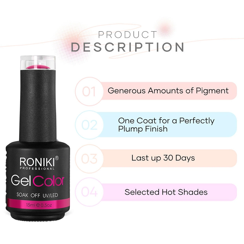 Roniki OEM Private Label Colours Soak off LED Nails Polish Verniz de unhas de gel UV a cores