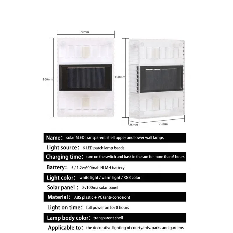 Lámpara solar Jardín impermeable lámpara de pared exterior Energía solar Navidad Iluminación de paisaje LED Street Lamp