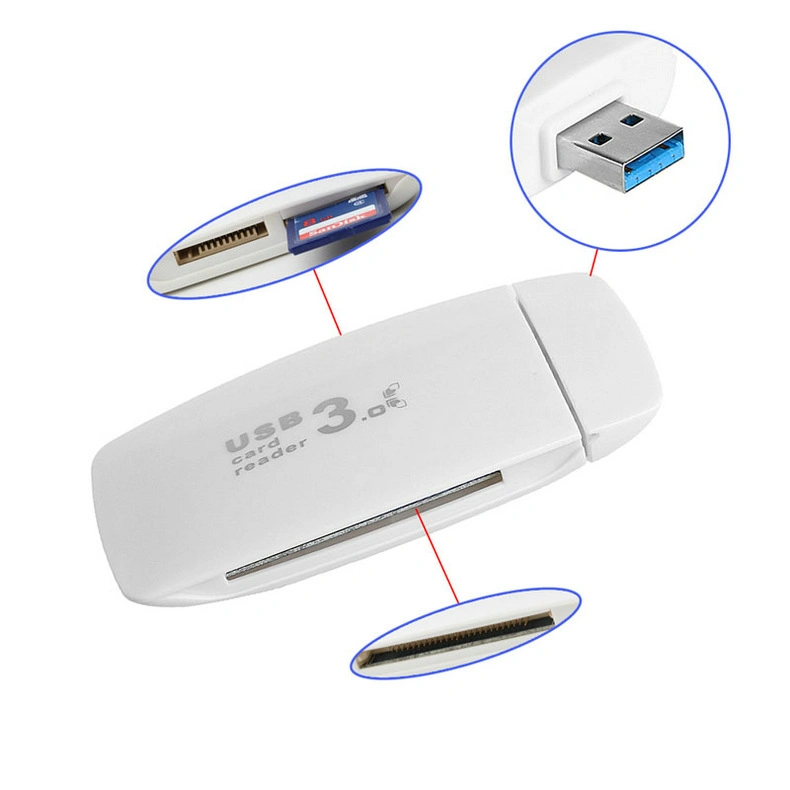 Venda por grosso Mini USB 3.0 todas em um cartão SD/TF/MS/CF Leitor de Cartão Multifuncional