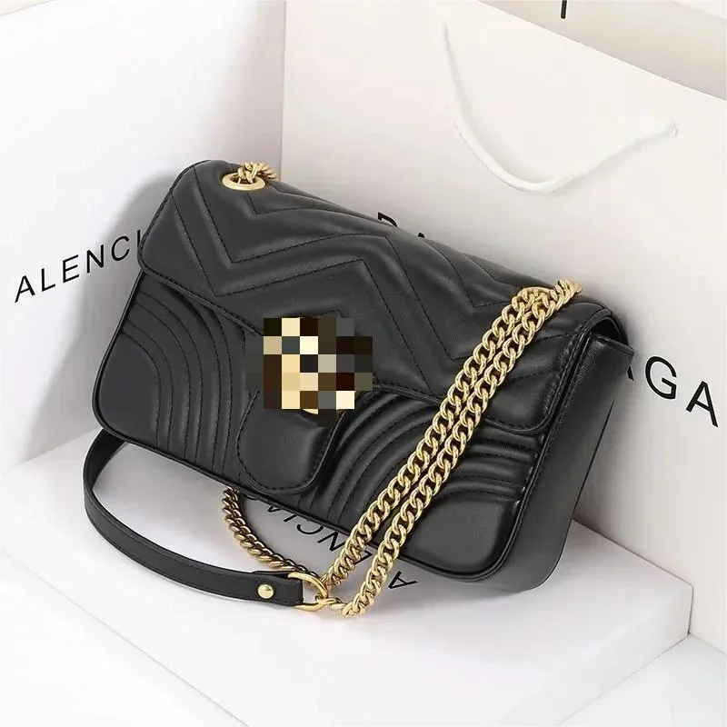 Fashion Marmont Bag Love Heart V Wave Pattern Satchel Shoulder Bag Chain Handbags Crossbody Purse Lady Leather Classic Style Tote Bags