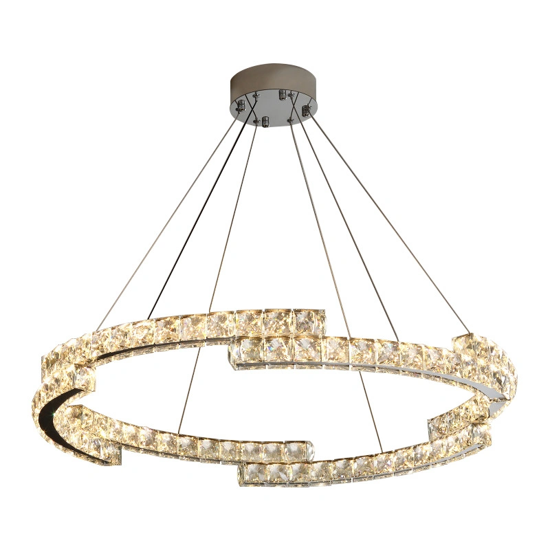 LED Pendant Lamp Chandelier Indoor Lighting with Stainless Steel Frame K9 Crystal