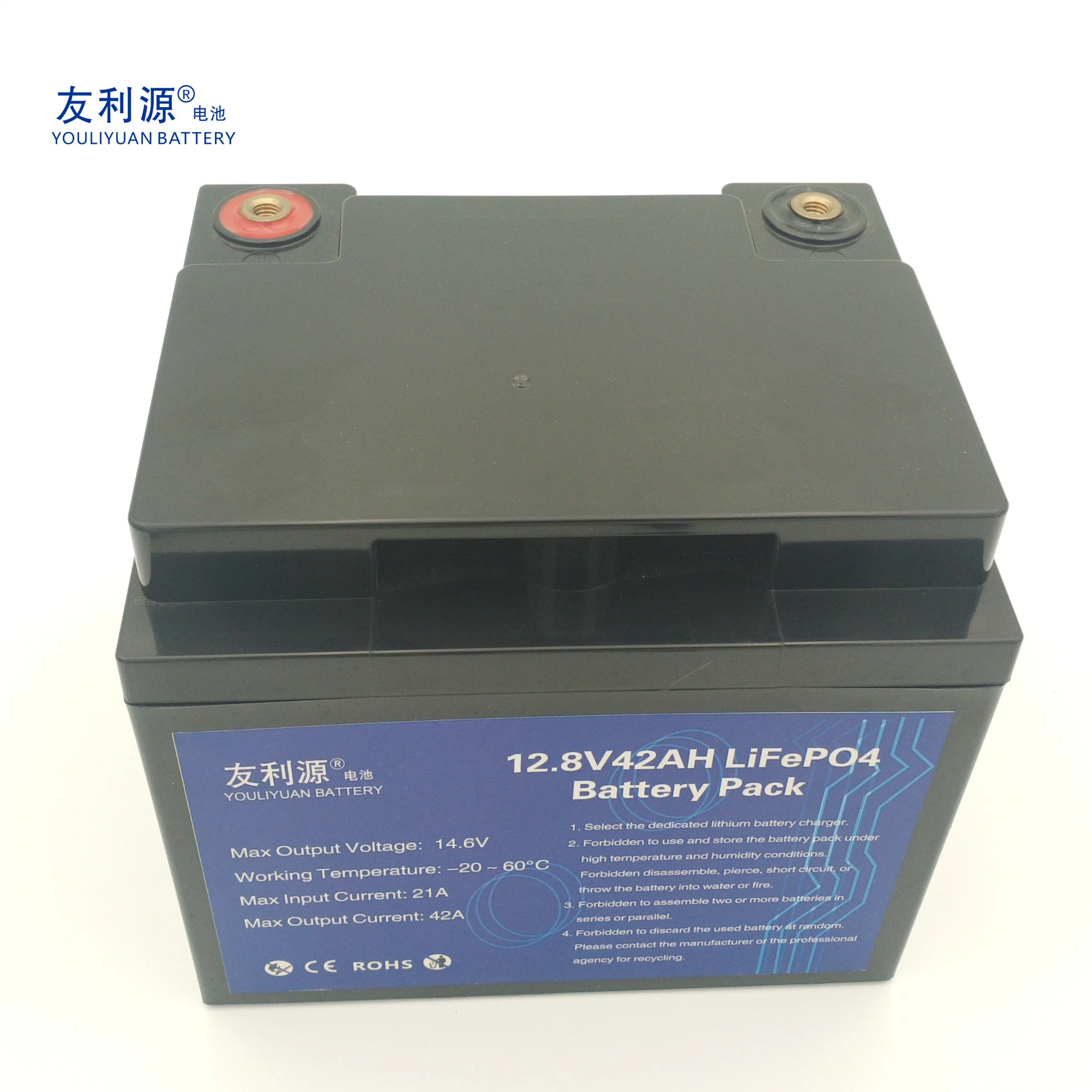 Deep Cycle China Fabricante batería recargable 12,8V 42ah LiFePO4 Batería con BMS para sistema de viento/iluminación