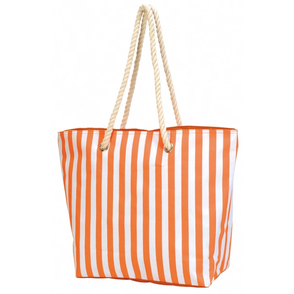 5 Colors Vertical White Stripe Printing Polyester Durable Cotton Handle Zipper Closure Carrying Tote Shopping Bag