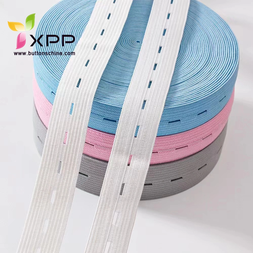 White Color Elastic Button Tape with Hole for Adjust Size