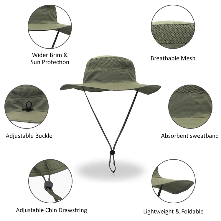 Women Mens Fishing Hunting Breathable Packable Sun Protection Fisherman Custom Logo Bucket Hat with String