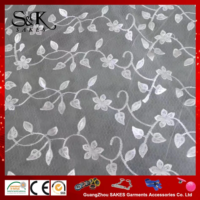 Malha de moda leite bordada tecido de seda rendas com 3D Flower