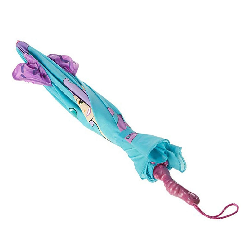 Blue Mermaid Umbrella for Girls with Fun Seahorse Handle and Pop-up Tail