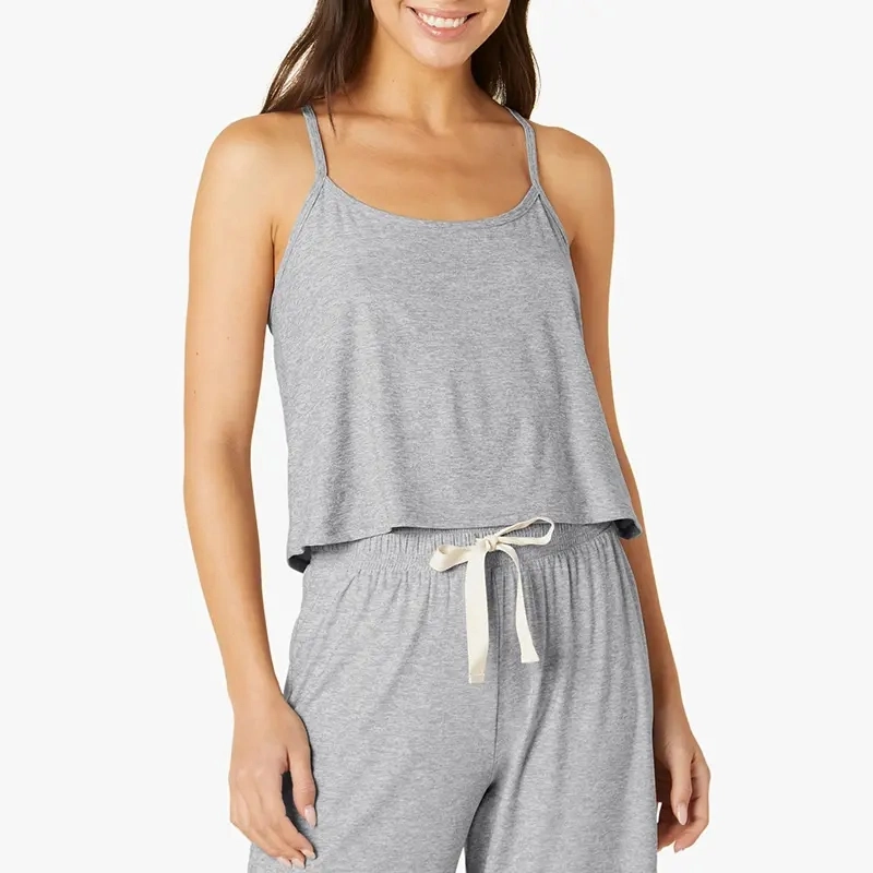 New Arrival Curved Neckline Criss-Cross Straps Sleepwear Tank Cropped Top