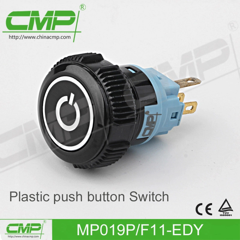 19mm Plastic Latching Push Button Switch with Ring Lamp