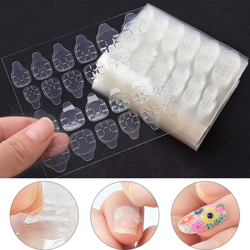 24PCS Press on Double Side Jelly Nail Glue Adhesive Waterproof Tape Stickers for Manicure Fake Nail Toe Tip