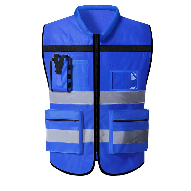 Casaco de trabalho Reflective para atacado Vest Mesh Traffich Multi-Pocket Zipper Colete refletor