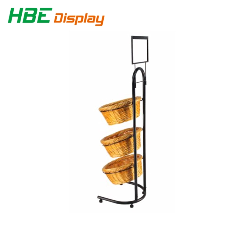 Grocery Store Lightweight Stable Metal Basket Stand for Fruit with Sign Holder