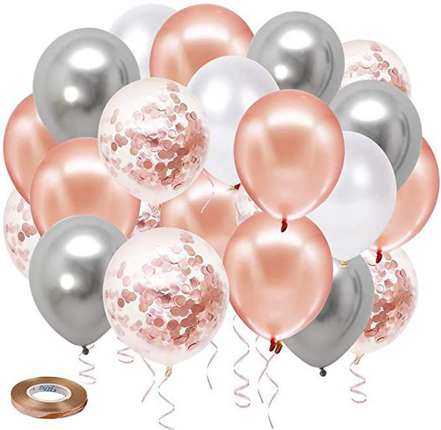 60 Pack White Gold Balloon 12 Inch Birthday Rose Gold Confetti Latex Balloons for Party Wedding Bridal Shower Decorations