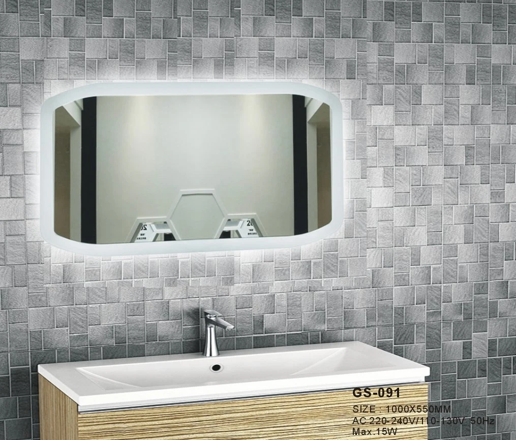 Rectangle Acrylic Silver Home Decor LED Bathroom Futniture Mirror