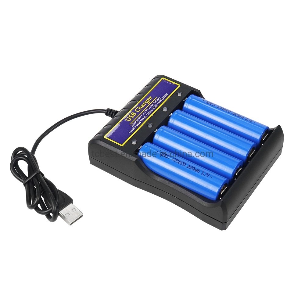 Factory Direct 3.7V Super Charge Rechargeable Fast Lithium Battery Charger 4 USB with Cable for 18650/14500/26650/18500/10440/18350/18650