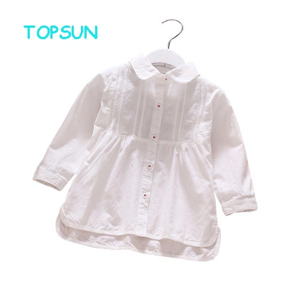 Spring and Autumn New Girls' Long-Sleeved Shirts Baby Clothes Children's White Cotton Skirts