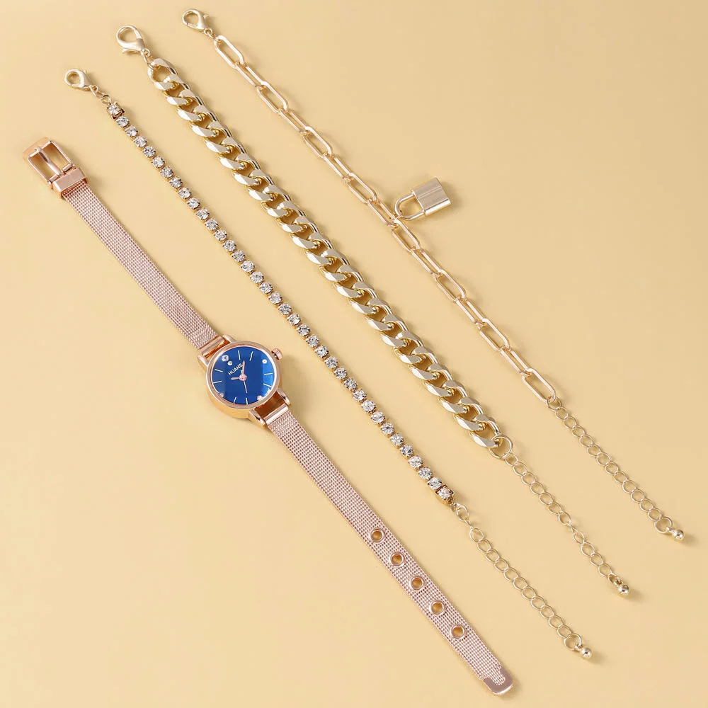 Skylark Fashion casual Blue Mesh Belt Quartz Watch pulseira conjunto