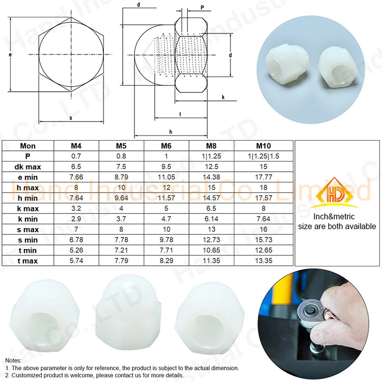 High quality/High cost performance  Plain White Plastic Dome Head Lock M2.5 Hexagon Shape Cap Nut