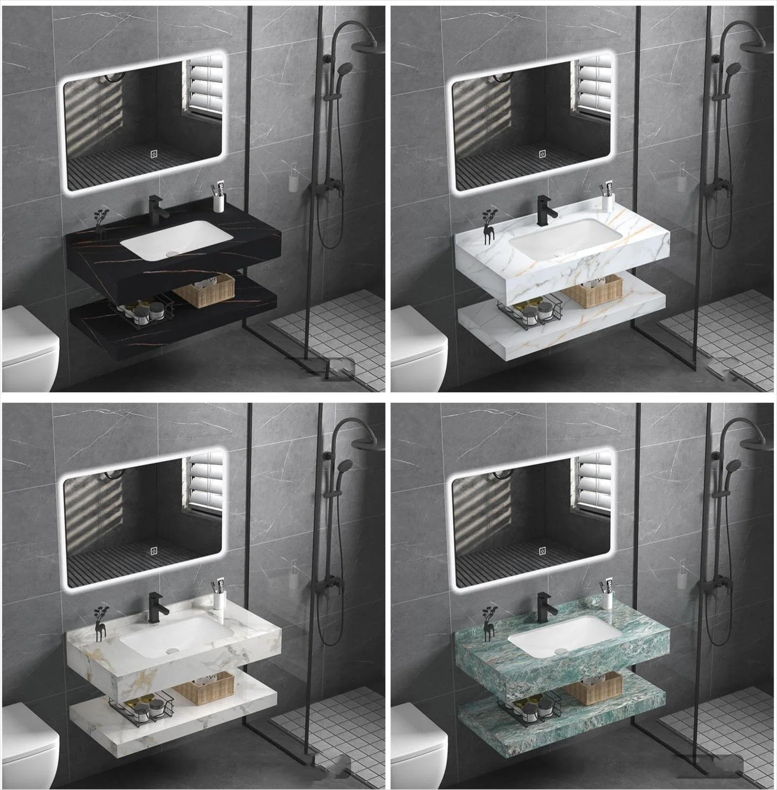 60-120cm Multi Sizes Colors Rock Slab Bathroom Furniture Wall Hung Wash Basin Solid Surface Vanity