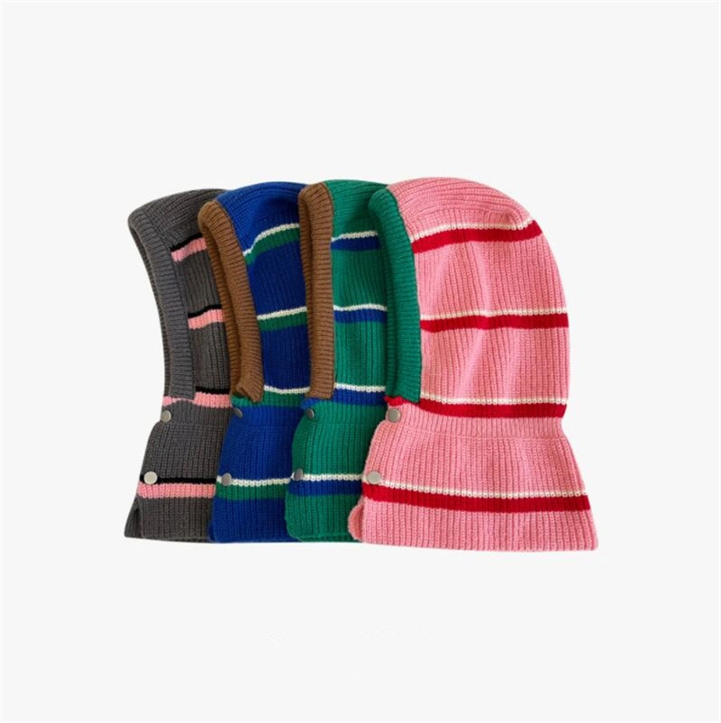 Fashion Warm Ear Protection Wool Hat Striped Balaclava Hat