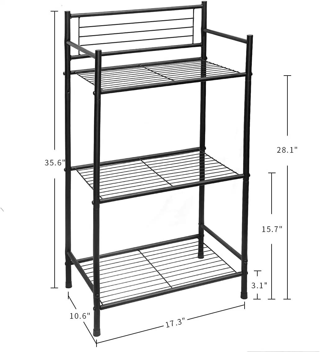 3-Shelf Tier Standing Unit Storage Wire Shelving Multipurpose Rack Organizer with 4-Hooks for Bathroom Laundry Kitchen Office