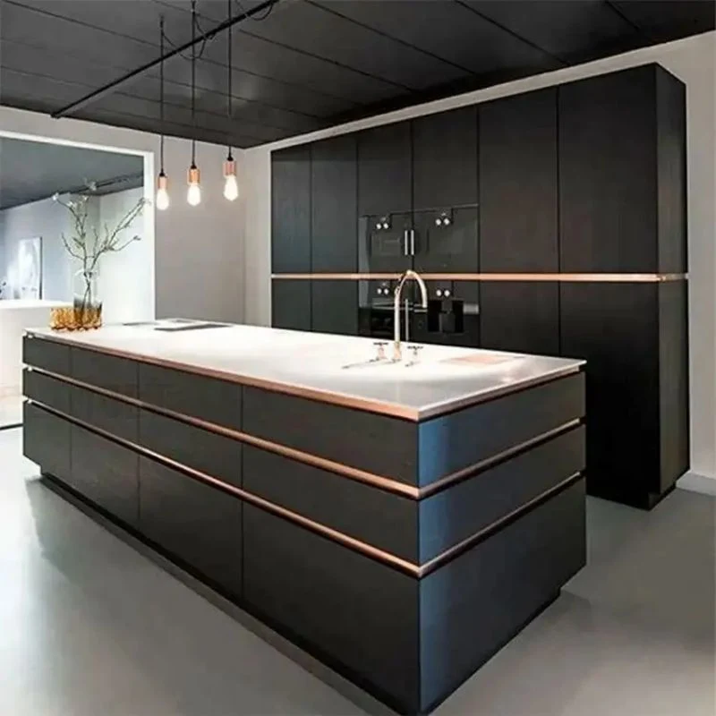 2023 Conception de cuisine modulaire moderne de luxe Meubles en bois Panneau de porte en PVC Mur en bois économique Armoire de cuisine en gros