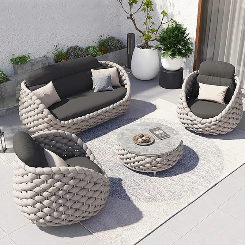 Hotel de alta calidad moderno al aire libre 4 piezas Casa Jardín conjunto Mobiliario de sofá de cuerda para el patio