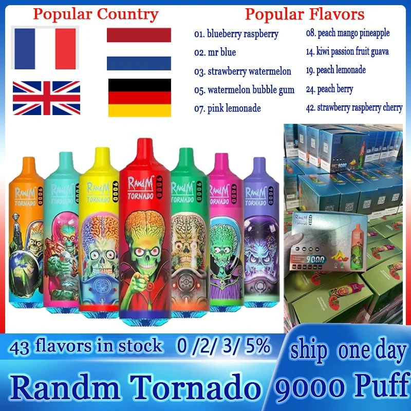 Original Randm Tornado 9000 Puffs Puff 9000 Disposable E-Cigarettes Features Mesh Coil 18ml Disposables Vapes Pen Tornado Randm 9000 9K 0 2 3 5% Rechargeable