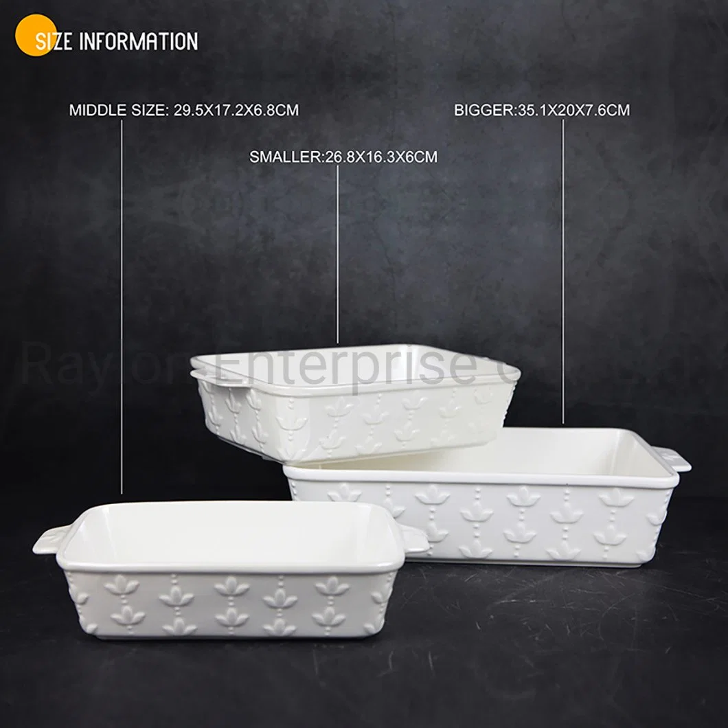 Best Quality Newly Developed Solid Color Pure White Ceramic Matt Finish Solid Color Ceramic Embossed Bakeware for Cook