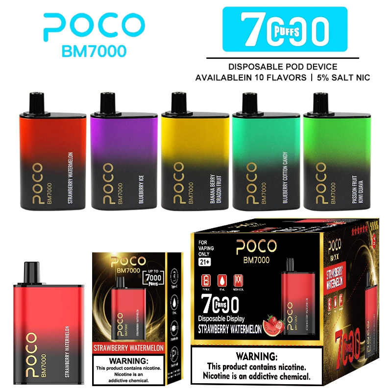 Free Sample 7000puffs Poco Bm7000 Wholesale/Supplier Disposable/Chargeable Vape Pen Type-C Rechargeable