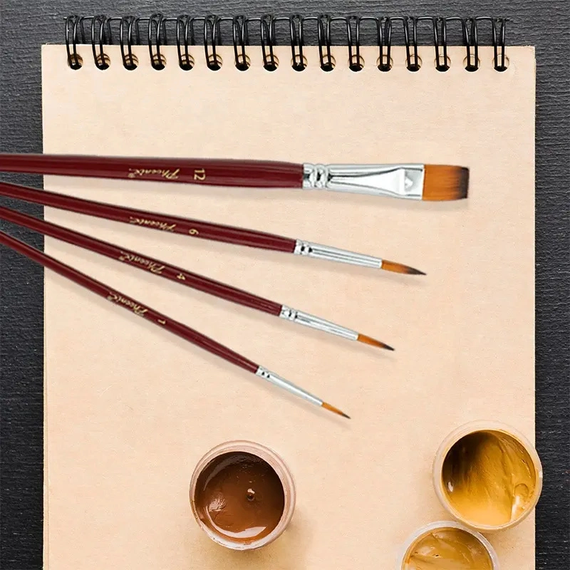 Classic Double Color Nylon Hair Short Wooden Handle Oil Acrylic Painting Artist Brush Set