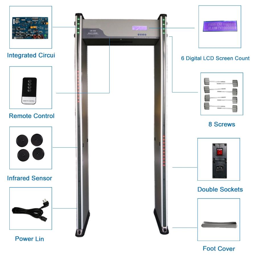 18 Zones Security Gate Door Frame Walk Through Metal Detector