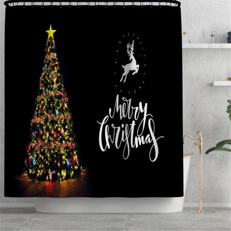 Tree Printed Waterproof Christmas Decoration Bathroom Shower Curtain