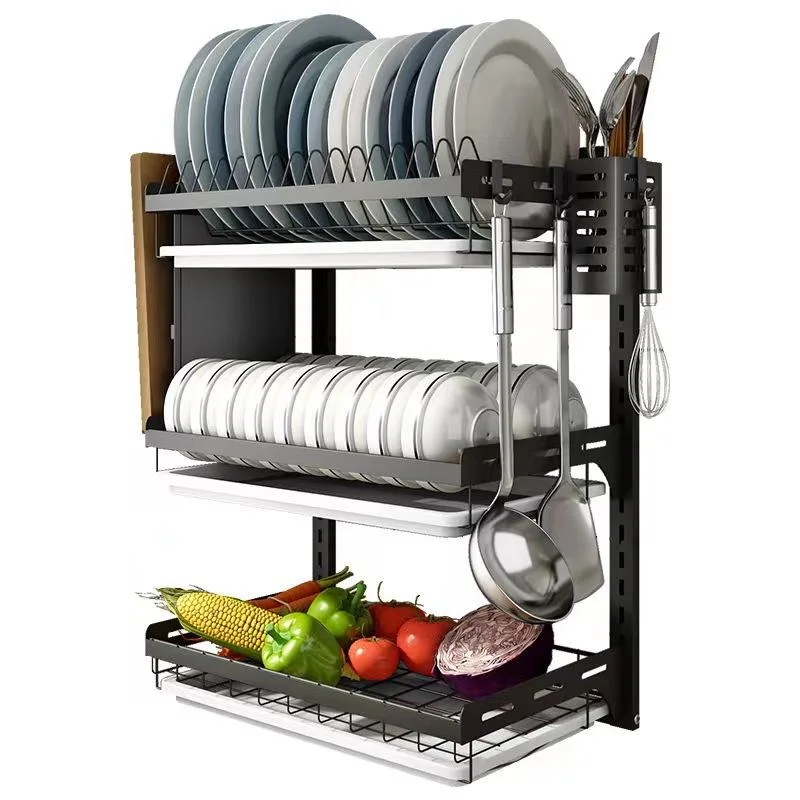 Bowl Wall Mounted Kitchen Over The Sink Dish Rack Dish Racks Hanging Sink 2 Tier with Tray