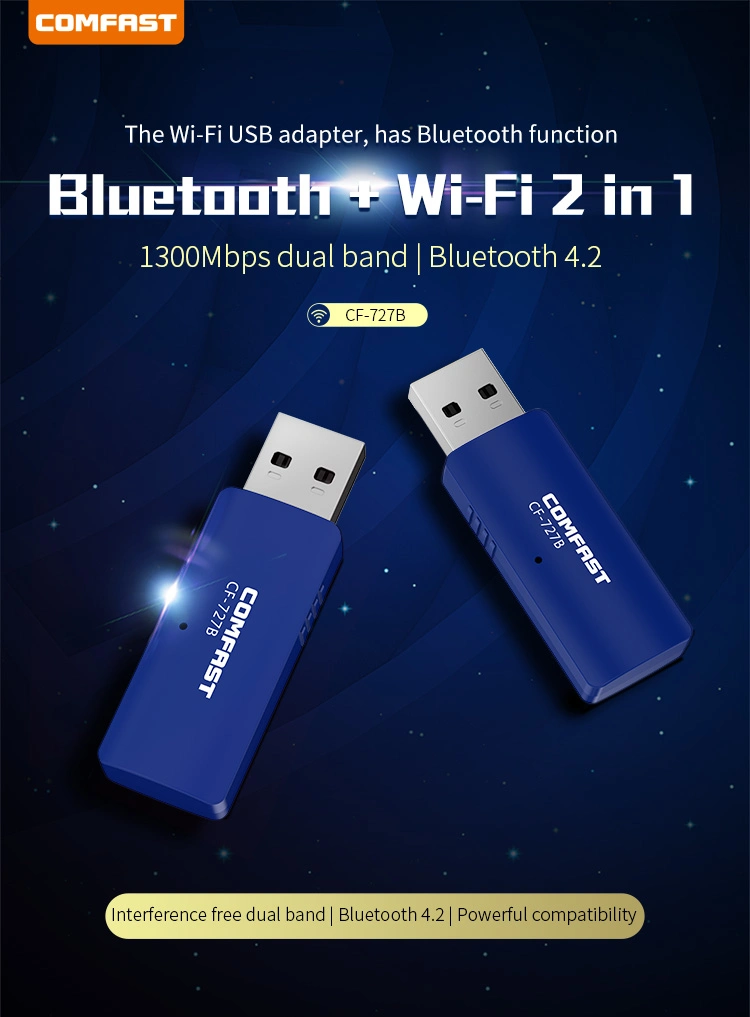 CF-727b 1300Mbps 2.4GHz 5.8GHz Dual Band Wireless USB WiFi and Bluetooth Bt4.2 Adapter for PC