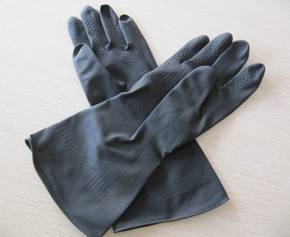 35 cm de largo en negro mate resistente a productos químicos industriales Guantes de látex