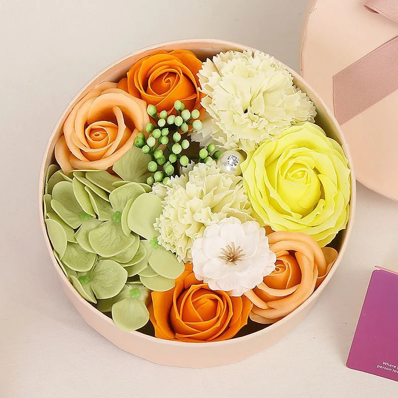 Premium Quality Mix Artificial Soap Flower Round Gift Box Set