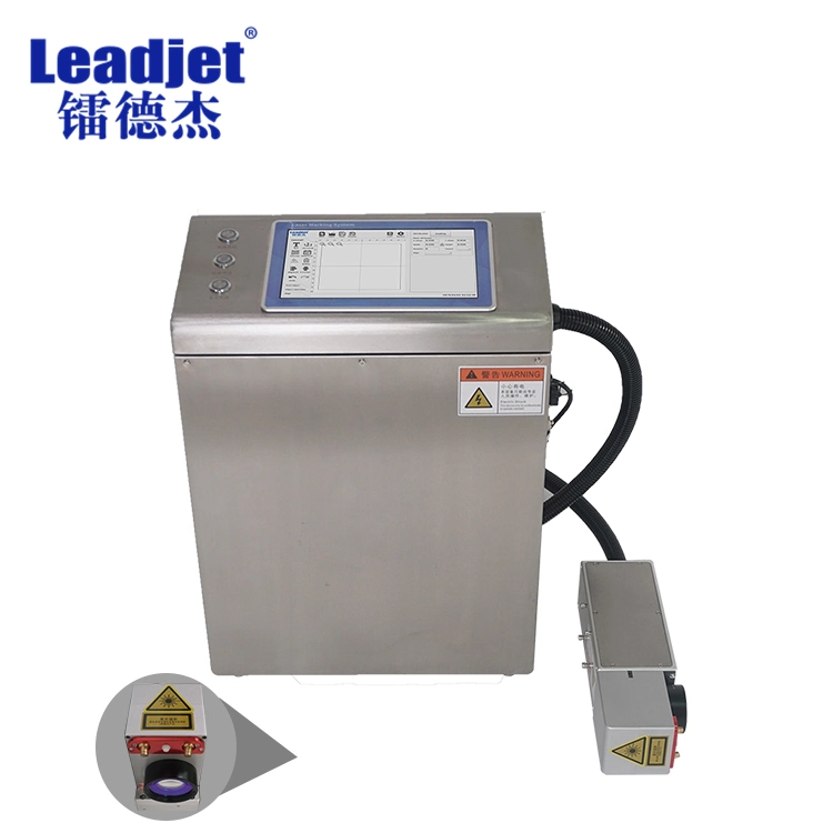 Leadjet 20W Fiber Laser Marks The Lot Number Date on The Plastic Bak The Packing Machine F-20p