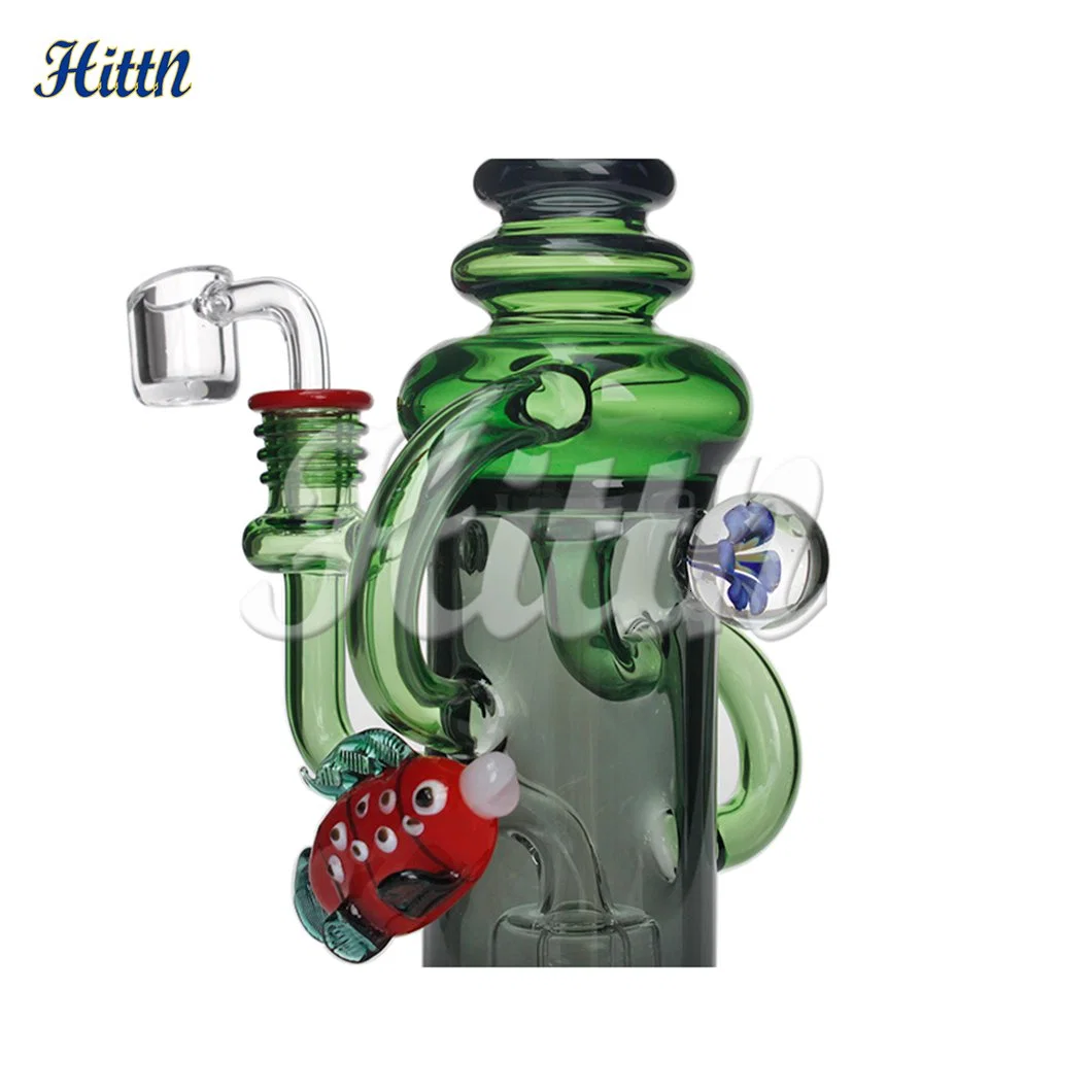 Wholesale/Supplierr 10.2 Inches Fish Pattern Showerhead Perc High Borosilicate Glass Tobacco DAB Rig Recycler Glass Recycling Smoking Pipe