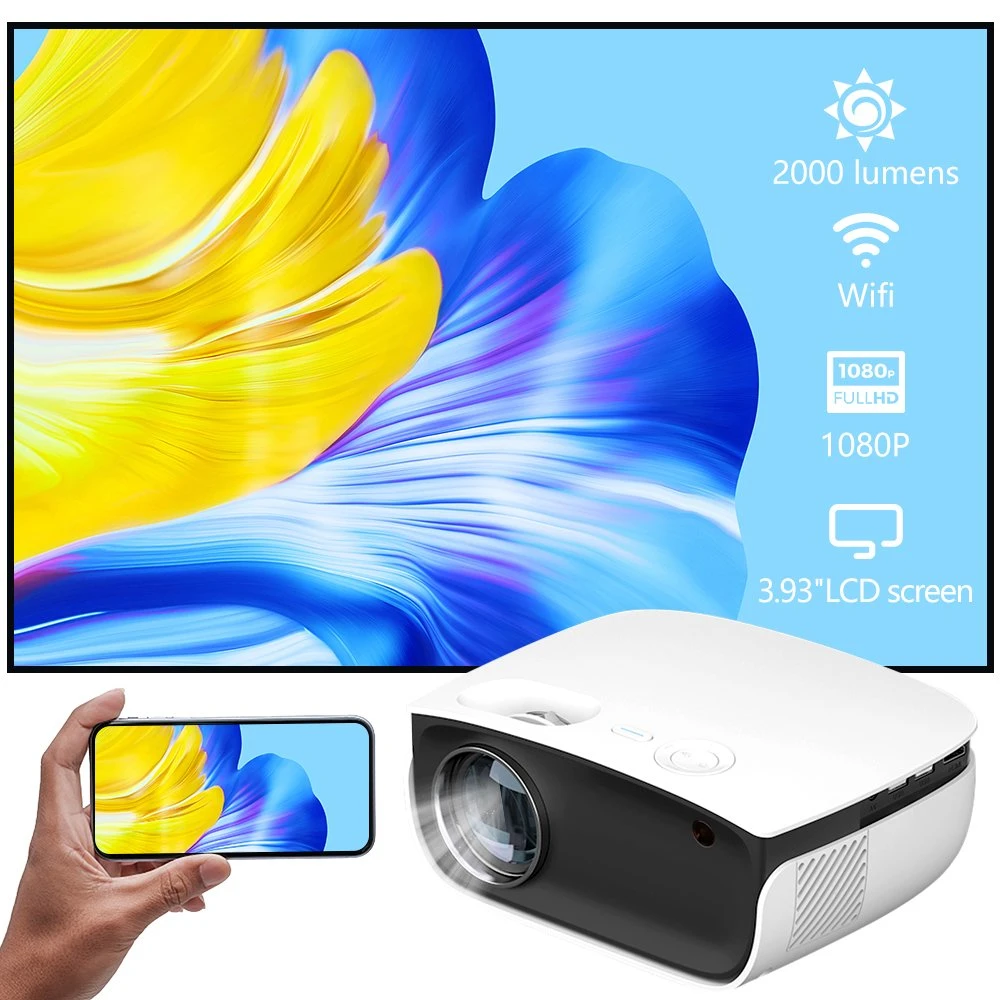 Tragbare Mini HD 720p LED-Unterstützung Wireless Mirror Bildschirm Startseite Theater LED LCD-Projektor Android 11,0 Proyector 120 Zoll Projektion Leinwand-Video-Kinoprojektor