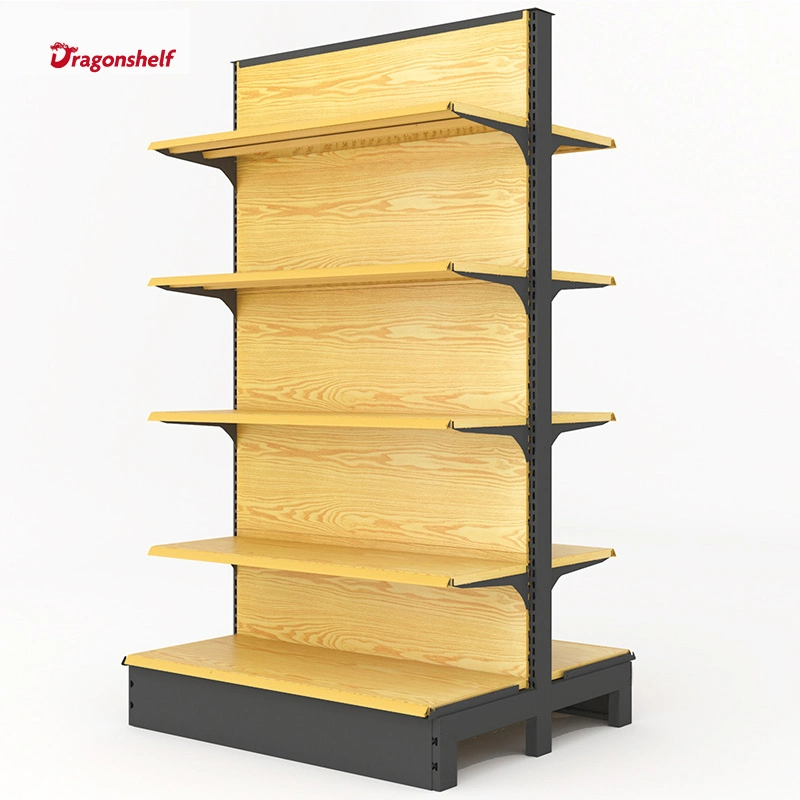 Dragonshelf Supermarket Shelves Gondola Shelving Display Store Advertising Wooden Metal Metallic