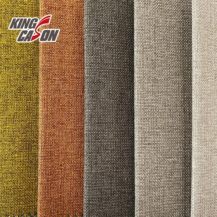 Kingcason 100% Polyester Classic One Side Brush Plain Linen Upholstery Fabric for Sofa and Chair