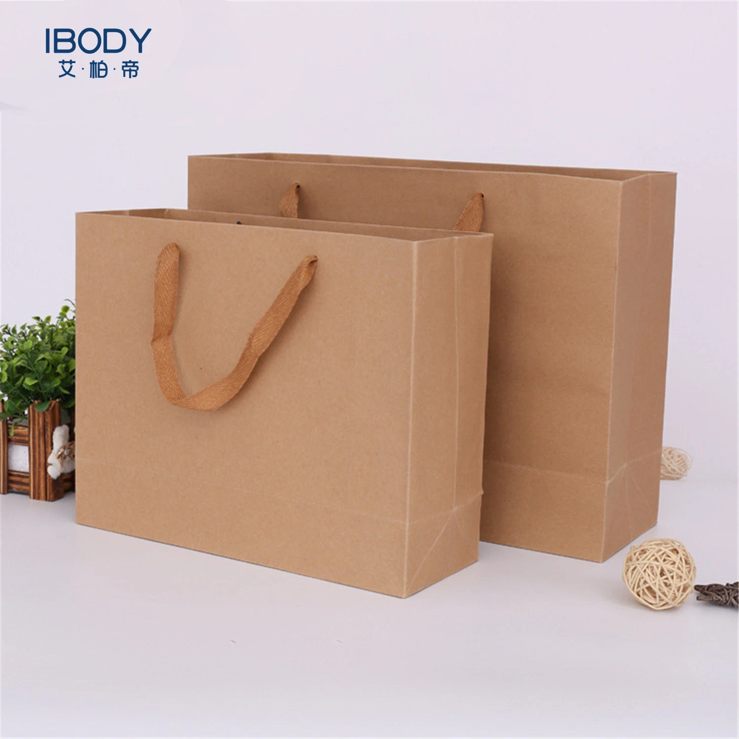 Custom Recycled Kraft Paper Shopping Bag Twist Handle Wedding Gift Bag