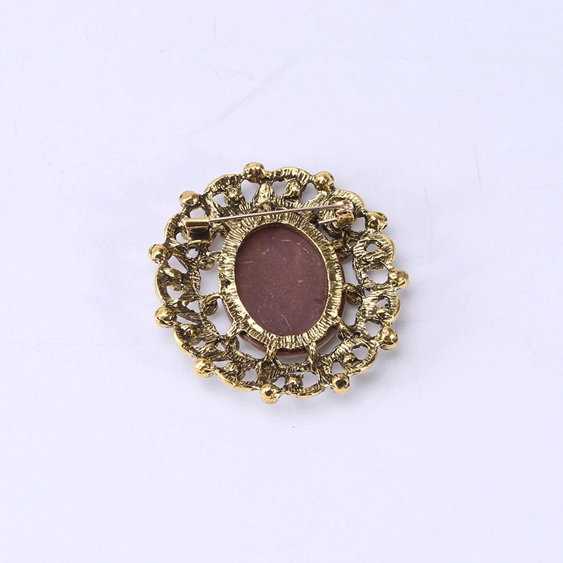 Retro Lady Portrait Brooch Alloy Rhinestone Collar Pin Corsage