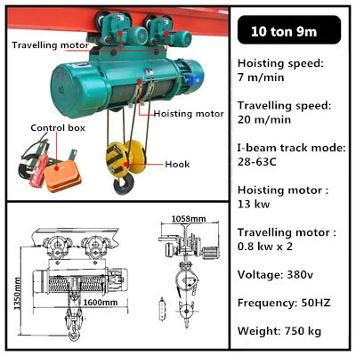 2 ton. de 5 toneladas de 10 Ton de CD1 MD solo malacate de velocidad doble polipasto de cable eléctrico para sobrecarga Grúa de elevación de mercancías