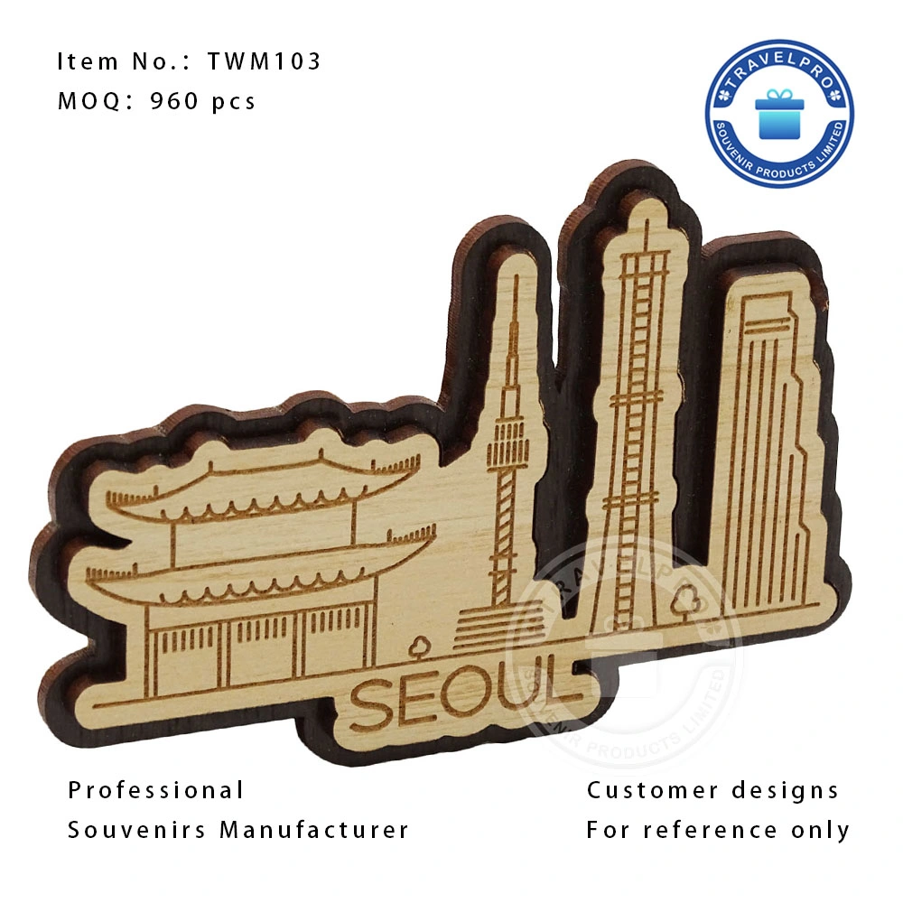 Souvenirs Manufacturer Travelpro Customized Souvenir Gifts Engraved Wooden Fridge Magnet