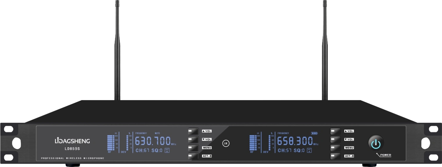 Microfone sem fios portátil de frequência ajustável de 2 canais Temeisheng